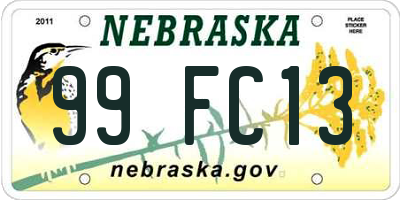 NE license plate 99FC13