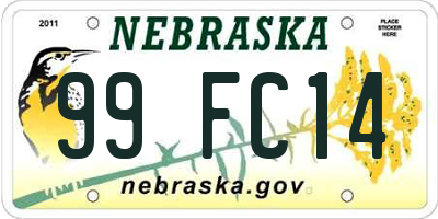 NE license plate 99FC14