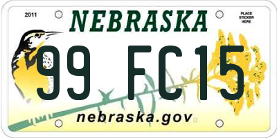 NE license plate 99FC15