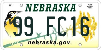 NE license plate 99FC16