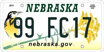 NE license plate 99FC17