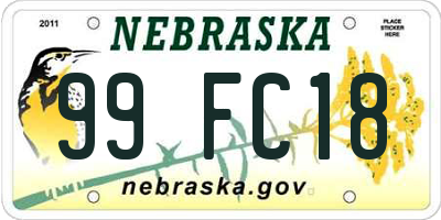 NE license plate 99FC18