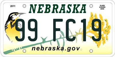 NE license plate 99FC19