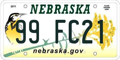 NE license plate 99FC21