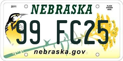 NE license plate 99FC25