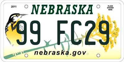 NE license plate 99FC29