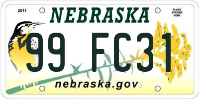 NE license plate 99FC31