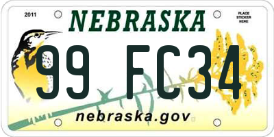 NE license plate 99FC34