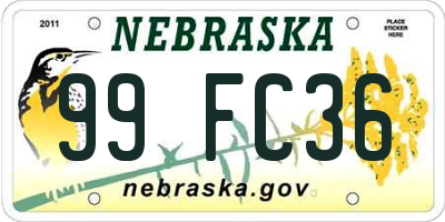 NE license plate 99FC36