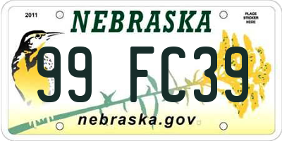 NE license plate 99FC39