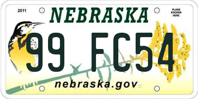 NE license plate 99FC54