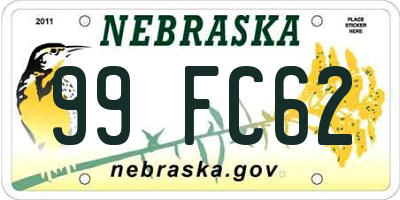 NE license plate 99FC62