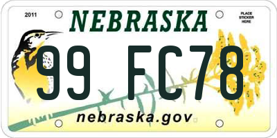 NE license plate 99FC78