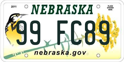 NE license plate 99FC89