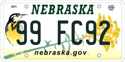 NE license plate 99FC92