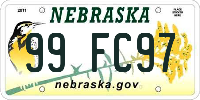 NE license plate 99FC97