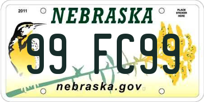 NE license plate 99FC99