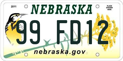 NE license plate 99FD12