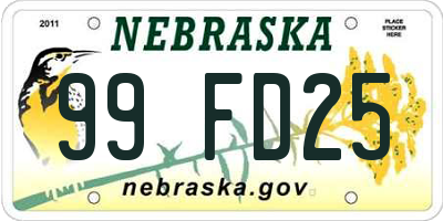 NE license plate 99FD25