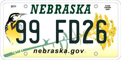 NE license plate 99FD26