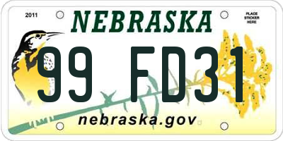 NE license plate 99FD31