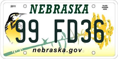 NE license plate 99FD36