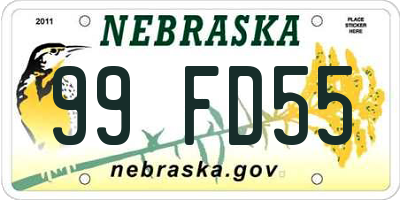 NE license plate 99FD55