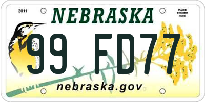 NE license plate 99FD77