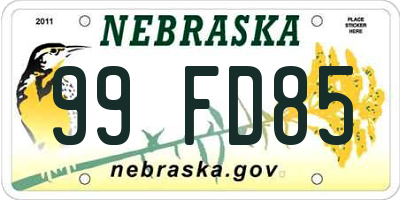 NE license plate 99FD85