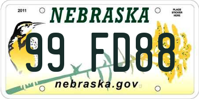 NE license plate 99FD88