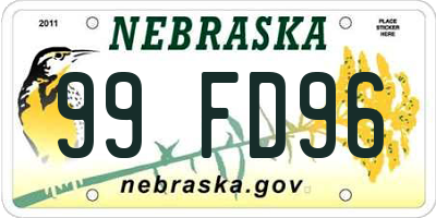 NE license plate 99FD96