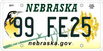 NE license plate 99FE25