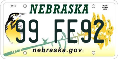 NE license plate 99FE92