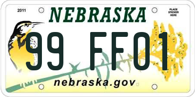NE license plate 99FF01