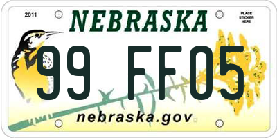 NE license plate 99FF05