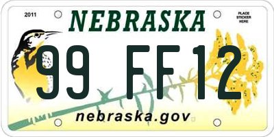 NE license plate 99FF12