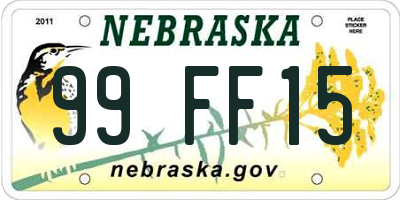 NE license plate 99FF15