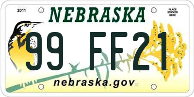 NE license plate 99FF21