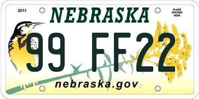 NE license plate 99FF22