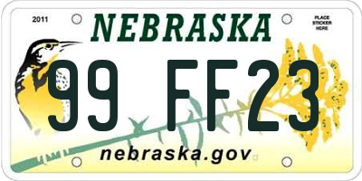 NE license plate 99FF23