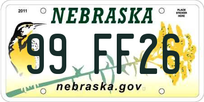 NE license plate 99FF26