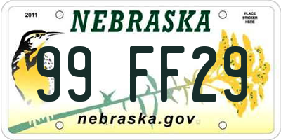 NE license plate 99FF29