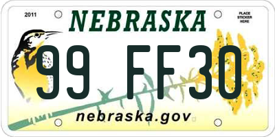 NE license plate 99FF30