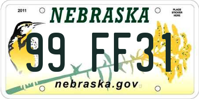 NE license plate 99FF31
