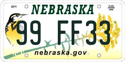 NE license plate 99FF33