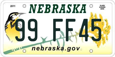 NE license plate 99FF45