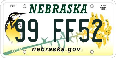 NE license plate 99FF52