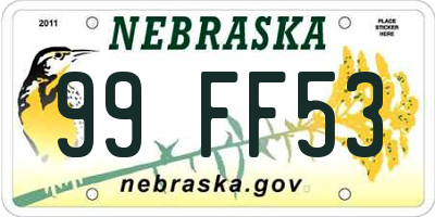 NE license plate 99FF53