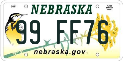 NE license plate 99FF76