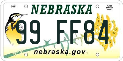 NE license plate 99FF84